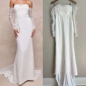 NWOT Eternal Bliss White Tulle Off-the-Shoulder Bustier Maxi Dress